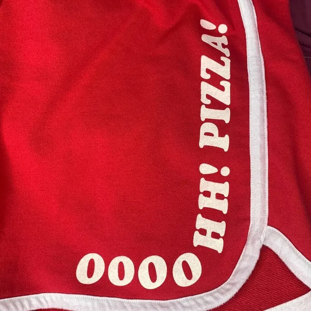 Disney Junk Food Y2K Short Toy Story Pizza Planet Print on Back Red White Size M